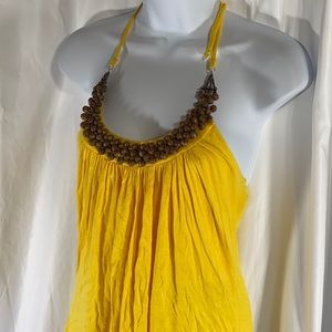🔥yellow flowy halter top tank top with wooden beads
